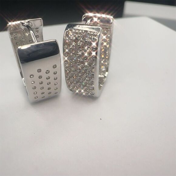 Fashion Jewelry Jewelry - Silver Pave Encrusted Hoop Earrings Elegant Wedding Jewelry